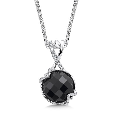 Sterling silver, black onyx and diamond pendant