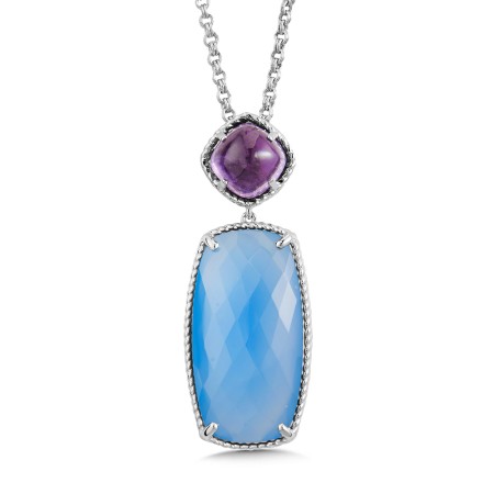 Sterling Silver Amethyst & Blue Chalcedony Pendant