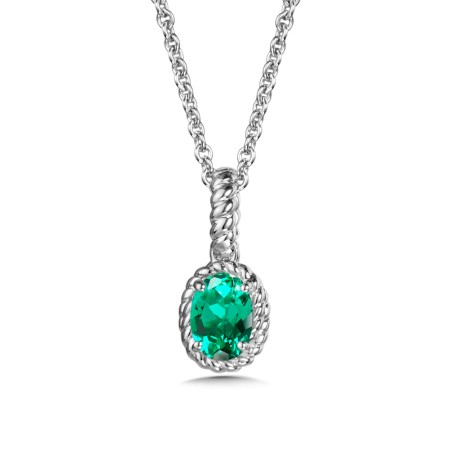 Sterling Silver Created Emerald Pendant
