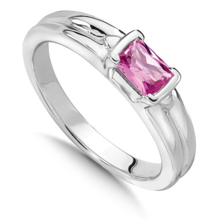 Created Pink Sapphire and Sterling Silver Stackable Ring.