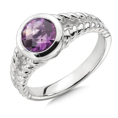 Sterling silver and round amethyst ring.