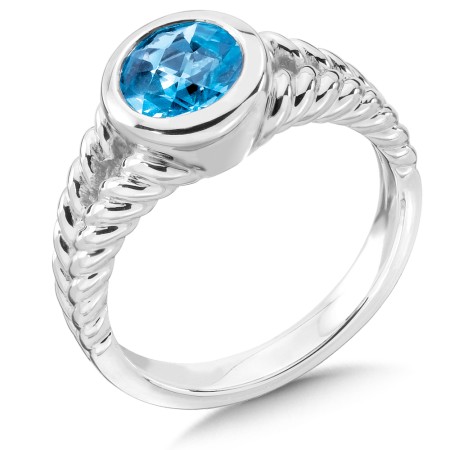 Sterling silver and round blue topaz ring.