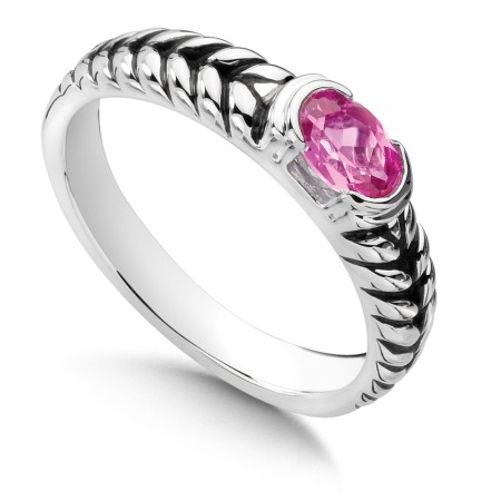 Sterling Silver Created Pink Sapphire Essentials Ring