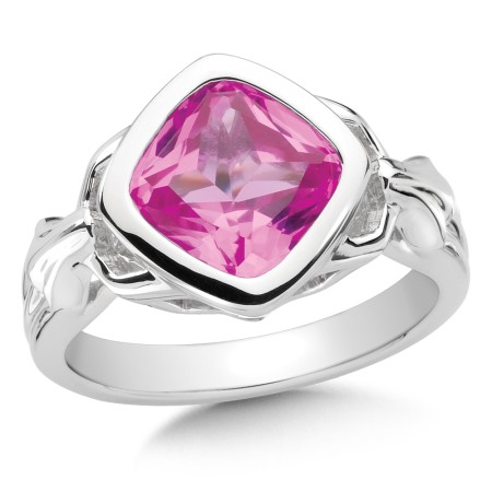 Sterling silver and created pink sapphire ring.