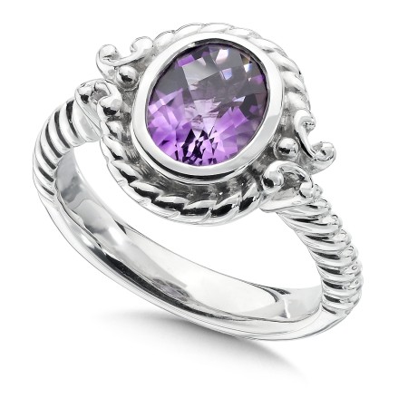 Sterling silver and oval amethyst ring.