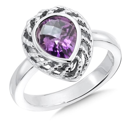 Sterling Silver and Pear-shaped Amethyst Ring