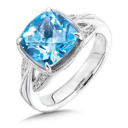 Swiss Blue Topaz and Diamond Ring