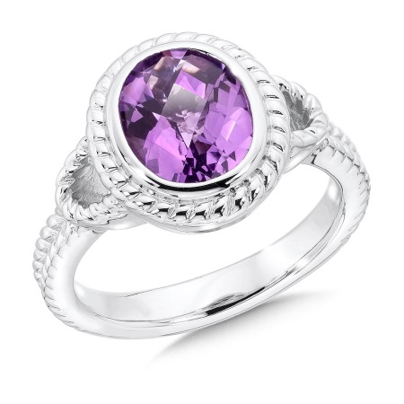 Sterling silver and oval amethyst ring.