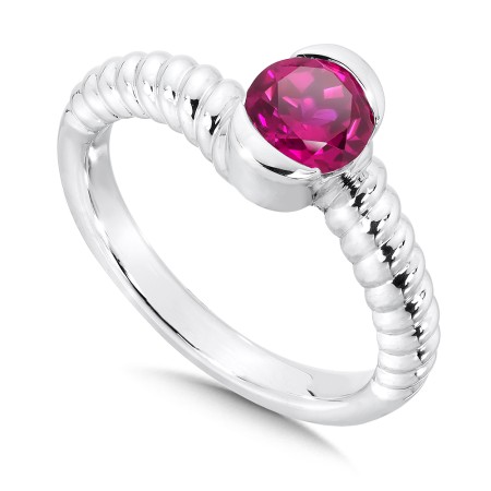 Sterling silver and round created ruby Colore Of Life stack ring
