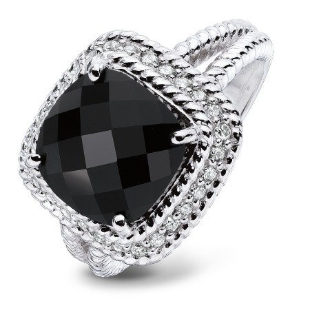 Sterling silver, onyx and diamond ring.