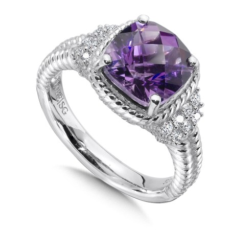 Sterling silver, amethyst and diamond ring.