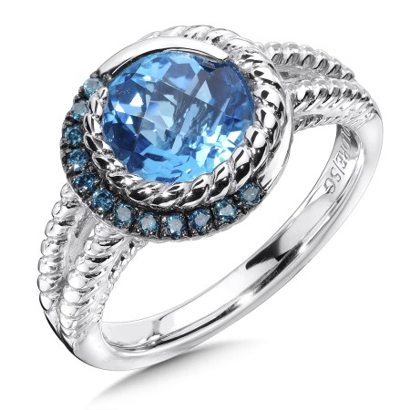 Sterling silver, blue topaz and blue diamond ring