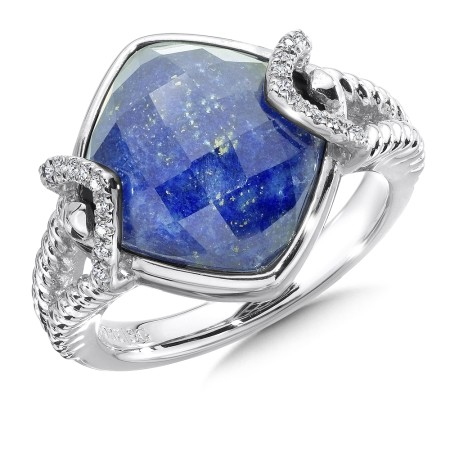Sterling silver, lapis fusion and diamond ring