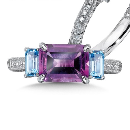 Sterling Silver, purple amethyst and blue topaz diamond ring