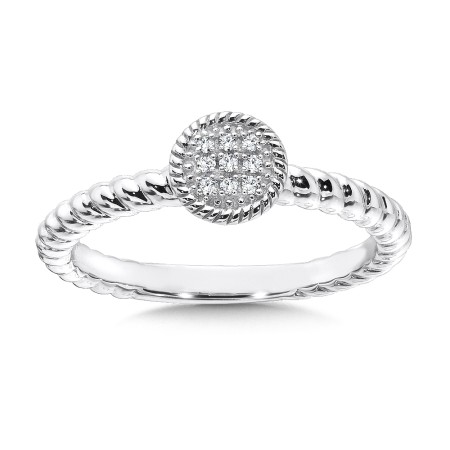 Round Sterling Silver Diamond Stacking Ring 