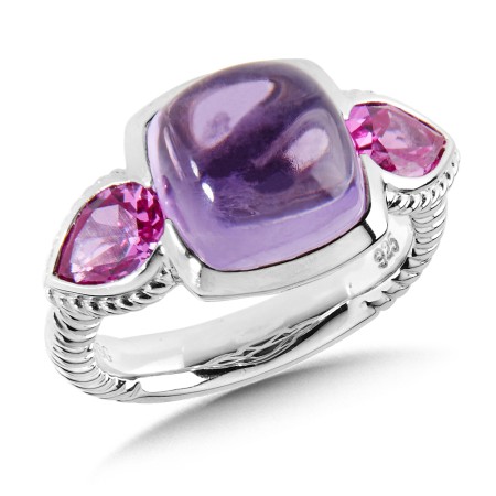 Sterling Silver Amethyst and Pink Sapphire Ring 