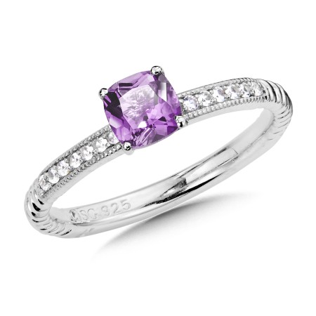 Sterling Silver Amethyst and White Sapphire Stacking Ring 