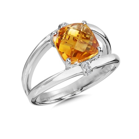 Citrine & Diamond Ring in Sterling Silver