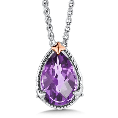 Sterling Silver and 18K Rose Gold Amethyst Pendant