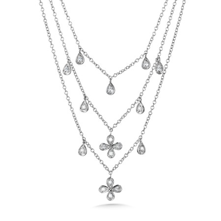 14K White Gold Layered Diamond Necklace