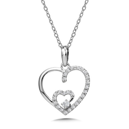14K White Gold Diamond Heart Pendant