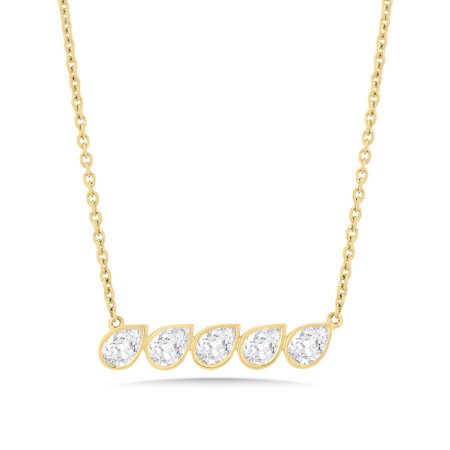 14K Gold & Pear-Cut Diamond Bar Pendant