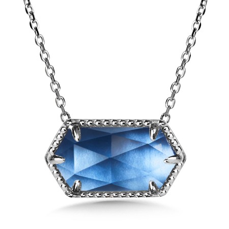 14K White Gold Plated Sterling Silver Hexagon Pendant - PSS006-WBST