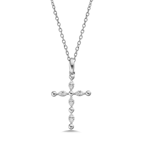 Diamond Cross Necklace in 14K White Gold