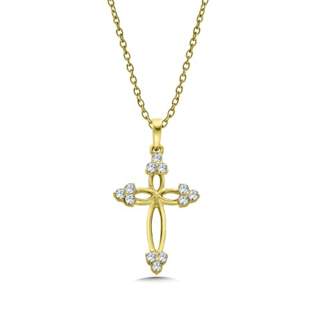 Diamond Cross Necklace in 14K Yellow Gold