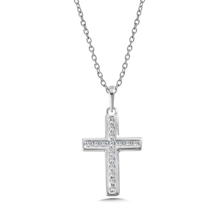 14K White Gold Diamond Cross Pendant