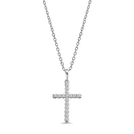 14K White Gold Diamond Cross Pendant