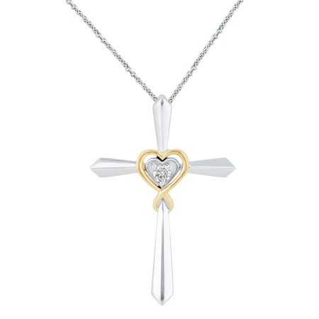 Two-Toned Gold & Diamond Cross Pendant