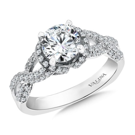 14k white and yellow gold halo diamond engagement ring.