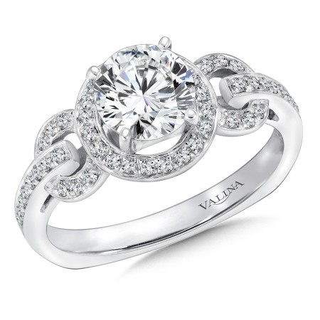 The three circles represent your love yesterday, today and tomorrow in this beautiful halo engagement ring.