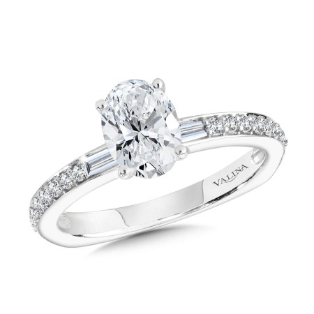 Oval-Cut Straight Hidden Halo & Baguette Diamond Engagement Ring - R2215W - Valina Engagement Ring