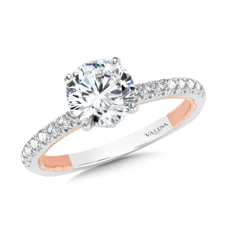 Two-Tone & Milgrain-Beaded Hidden Accents Diamond Engagement Ring - R2219WP - Valina Engagement Ring