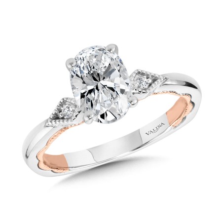 Two-Tone & Milgrain-Beaded Three-Stone Illusion Diamond Collar Engagement Ring | R2224WP | Valina Engagement Ring