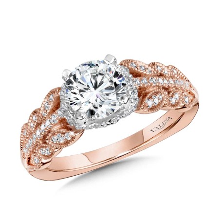 Floral-Inspired, Milgrain-Beaded, Hidden Accents Diamond Engagement Ring - R2240PW - Valina Engagement Ring