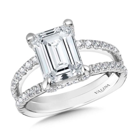 Emerald-Cut Hidden Accents & Split Shank Diamond Engagement Ring -  R2242W - Valina Engagement Rings