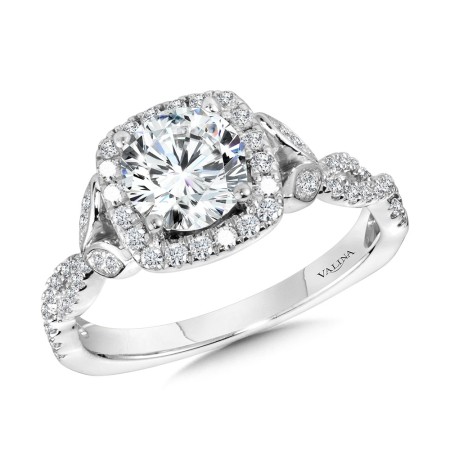 Floral-Inspired Cushion-Shaped Halo & Criss Cross Diamond Engagement Ring - R2249W - Valina Engagement Ring