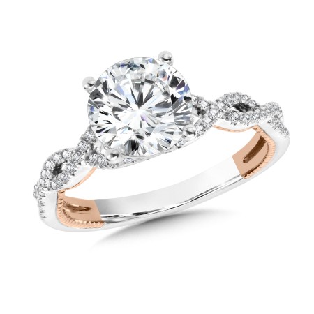 Two-Tone & Milgrain-Beaded, Crisscross Hidden Diamond Engagement Ring - R2285WP-SR