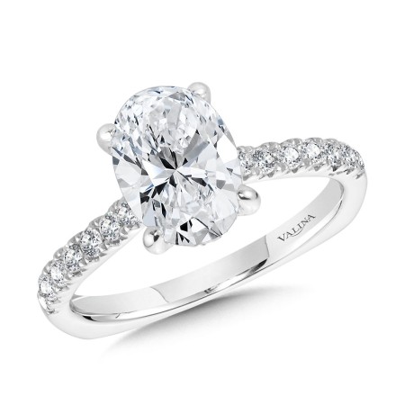 Oval-Cut Straight Hidden Halo Diamond Engagement Ring - R2305W - Valina Engagement Ring