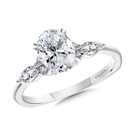 Oval-Cut Diamond & Marquise-Accented Three-Stone Illusion Engagement Ring w/ Chevron Collar