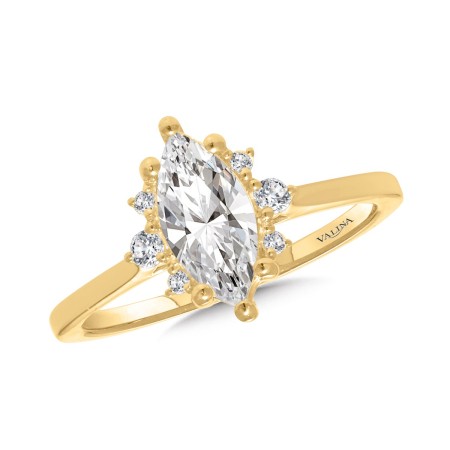 Marquise-cut Sunburst Diamond Halo Engagement Ring