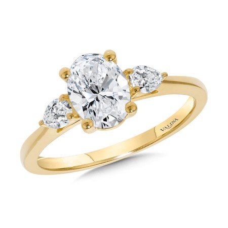 Pear-Accented Three-Stone Oval-Cut Solitaire Diamond Engagement Ring - R2355Y-SR - Valina Engagement Ring