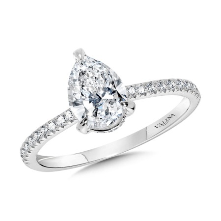 Straight Pear-Cut Diamond & Hidden Halo Engagement Ring