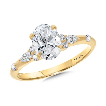 Oval-Cut Straight Side Stone Diamond Engagement Ring