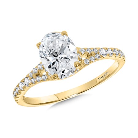 Oval-Cut Split Shank Diamond Engagement Ring w/ Chevron Cape