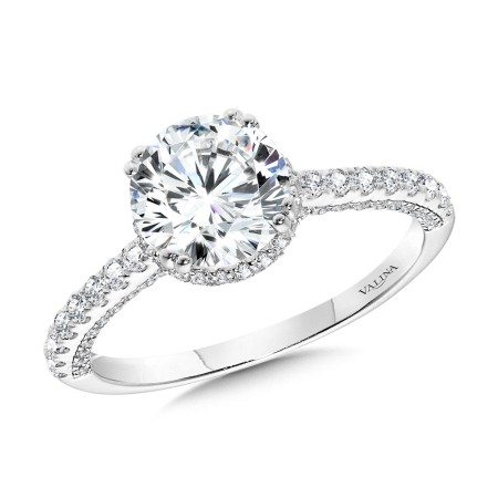 Straight Drop Halo Diamond Engagement Ring w/ Undergallery Arch & Double Prongs