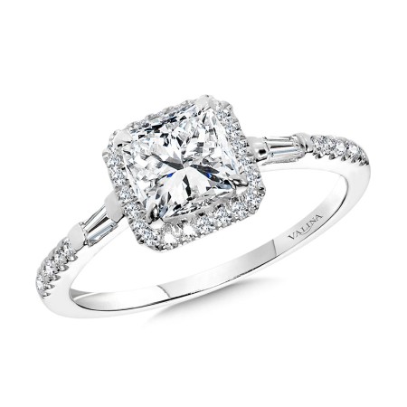 Cushion-Cut & Baguette-Accented Diamond Halo Engagement Ring